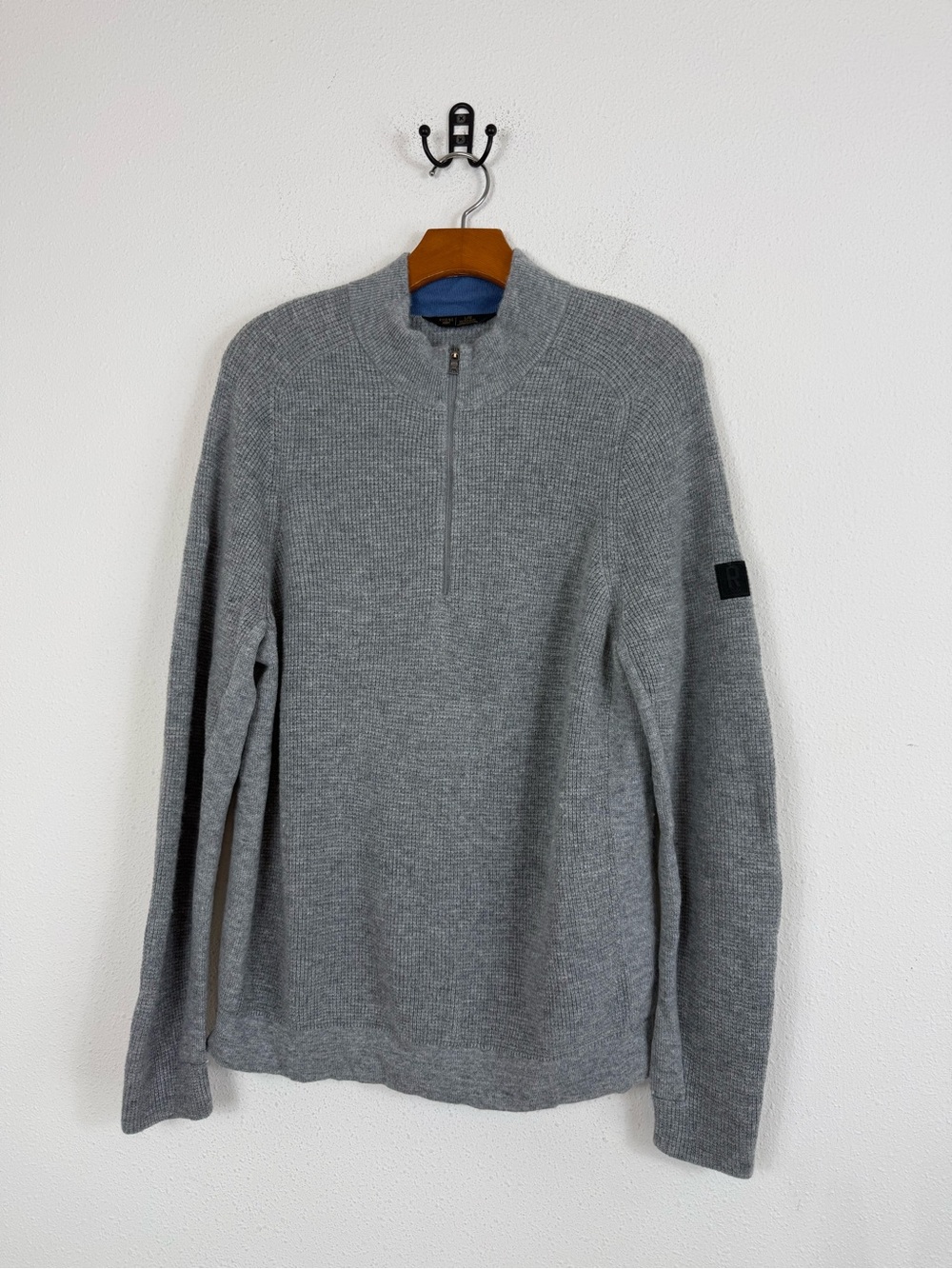 Rhone Walden Gray Waffle Knit Cashmere Wool Blend Quarter Zip Sweater Men’s Sz L